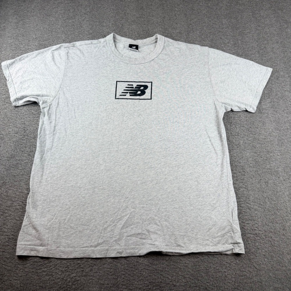 New Balance T-Shirt Men's XL Grey Graphic Box Logo Cotton Shortโ Sleeve MT01568